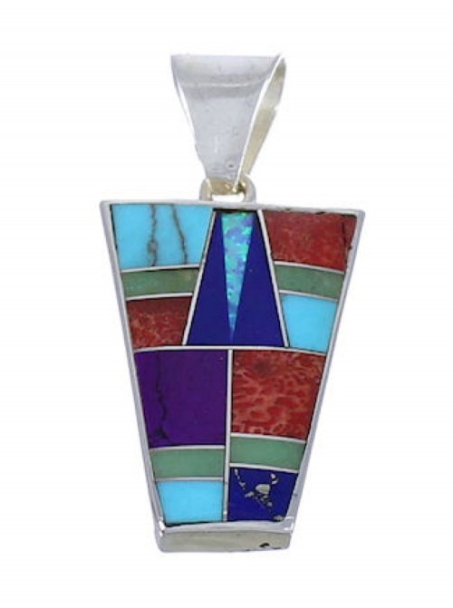 Multicolor Inlay Authentic Sterling Silver Pendant WX43070