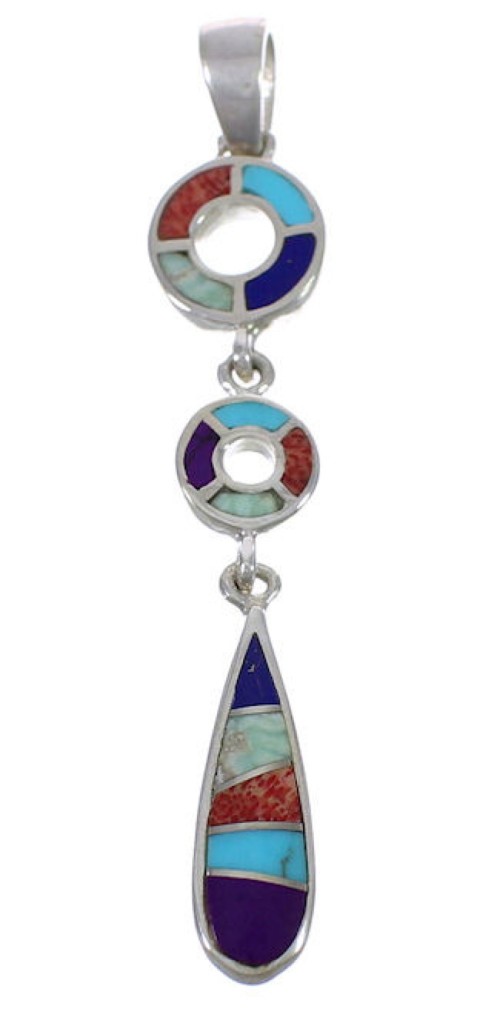 Multicolor Inlay Sterling Silver Slide Pendant WX43118