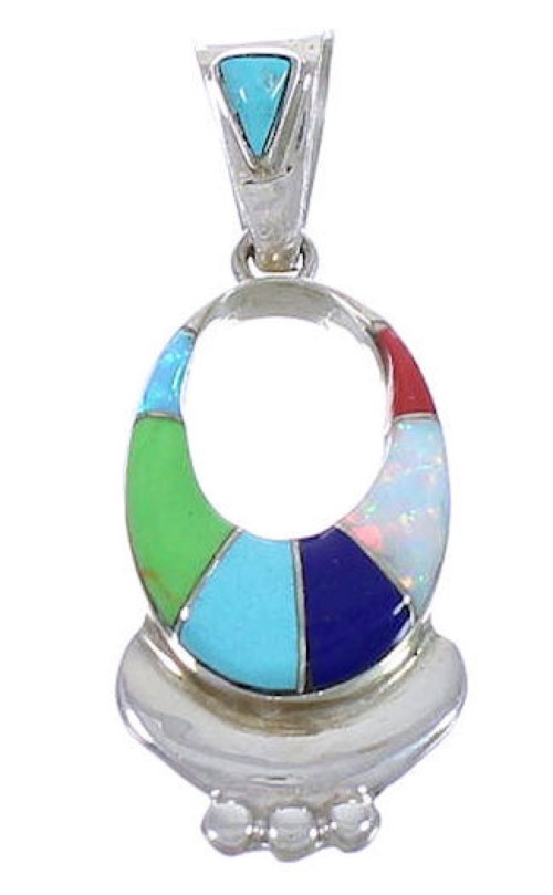 Genuine Sterling Silver Multicolor Inlay Pendant WX43235