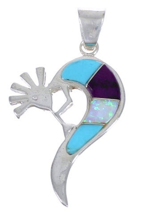 Genuine Sterling Silver Multicolor Kokopelli Pendant WX43538