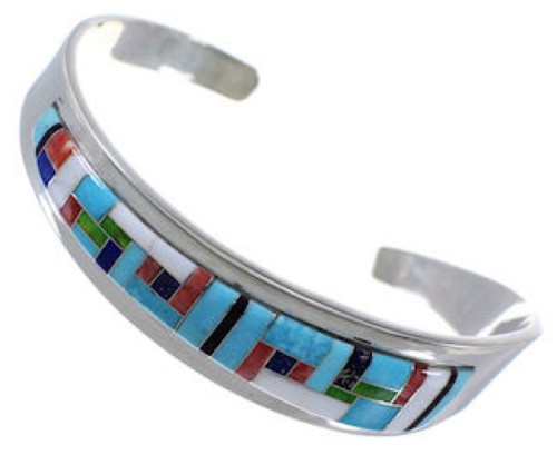 Sterling Silver Multicolor Inlay Southwest Bracelet FX27774