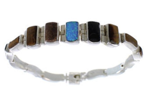 Southwest Sterling Silver Multicolor Inlay Link Bracelet FX27858