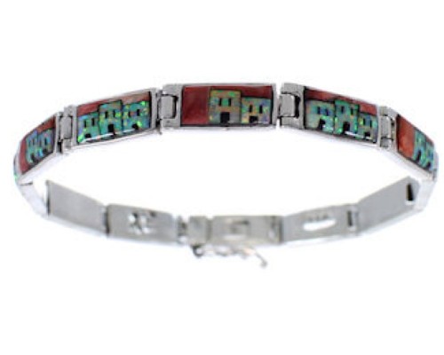 Native American Village Design Multicolor Silver Link Bracelet FX27831