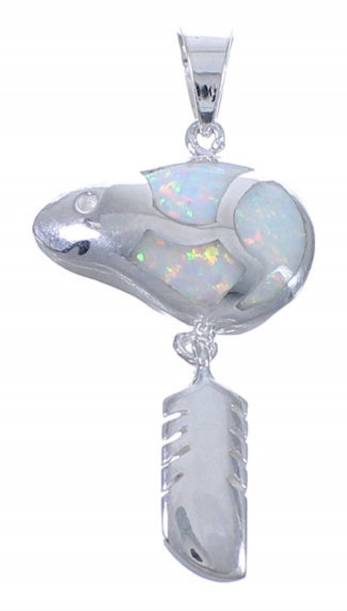 Opal Sterling Silver Bear And Feather Southwest Pendant PX42483