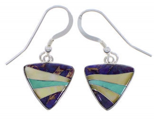 Multicolor Southwest Silver Hook Dangle Earrings FX32802