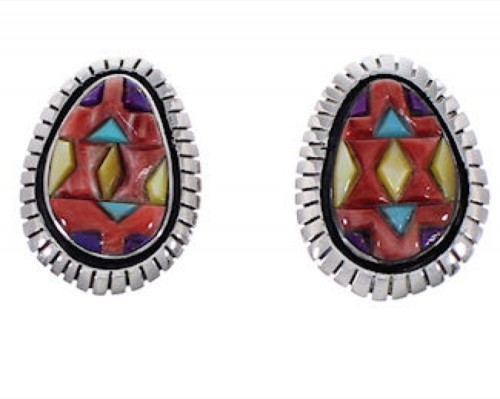 Multicolor Inlay Sterling Silver Post Earrings FX32850