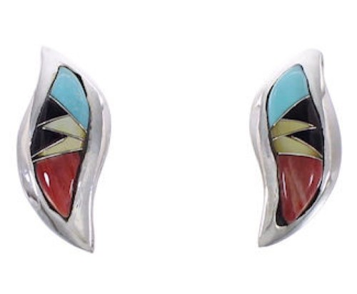 Silver Multicolor Inlay Post Earrings FX32936