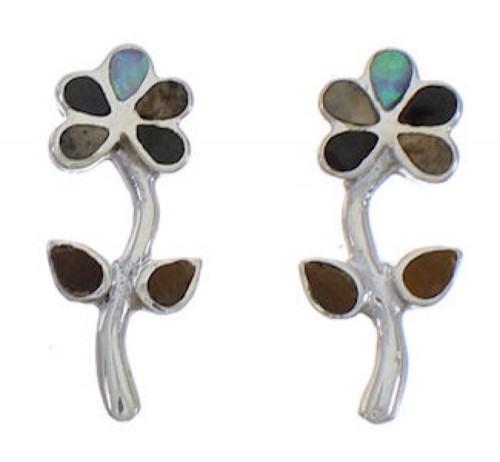 Multicolor Inlay Flower Sterling Silver Post Earrings PX43081