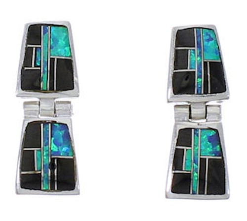 Blue Opal And Jet Inlay Post Dangle Earrings PX43172