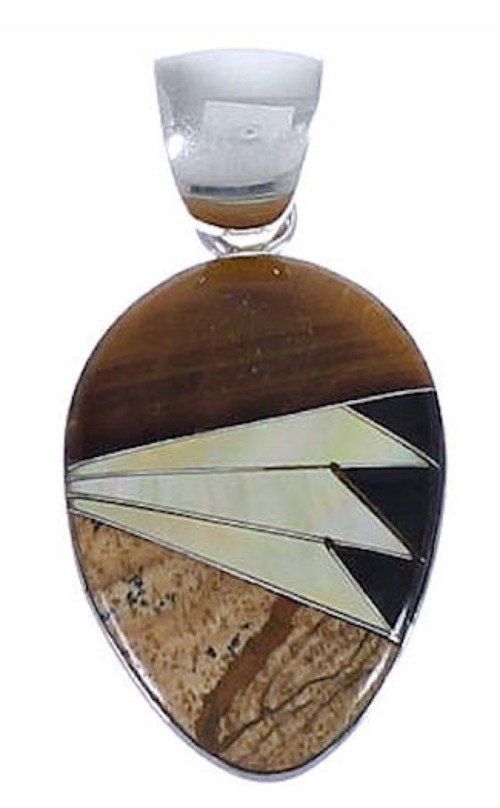 Sterling Silver Multicolor Inlay Slide Pendant PX29210
