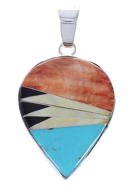 Multicolor Inlay Southwest Silver Slide Pendant PX29512