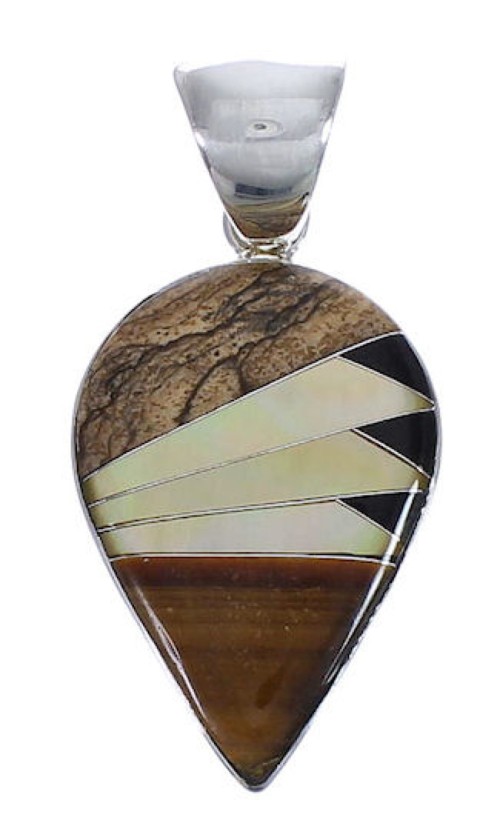 Silver Multicolor Inlay Jewelry Slide Pendant PX29225