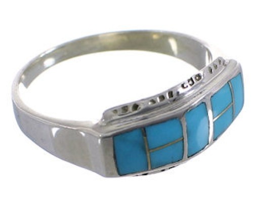 Sterling Silver Southwest Turquoise Inlay Ring Size 8-3/4 EX51425