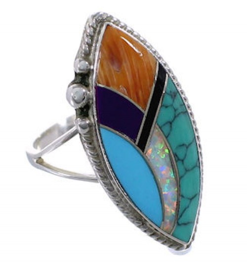Southwest Multicolor Sterling Silver Ring Size 5-1/2 EX51439