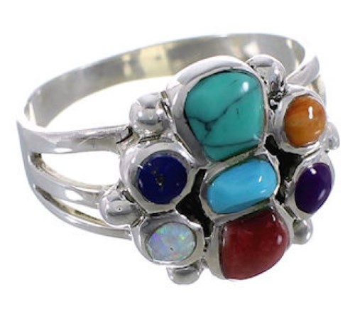 Multicolor Inlay And Sterling Silver Ring Size 6-3/4 EX51462