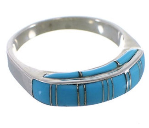 Turquoise Inlay Sterling Silver Ring Size 6-3/4 EX51488