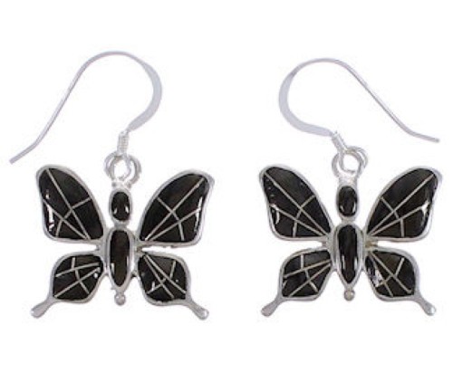 Jet Sterling Silver Butterfly Hook Earrings TX42941