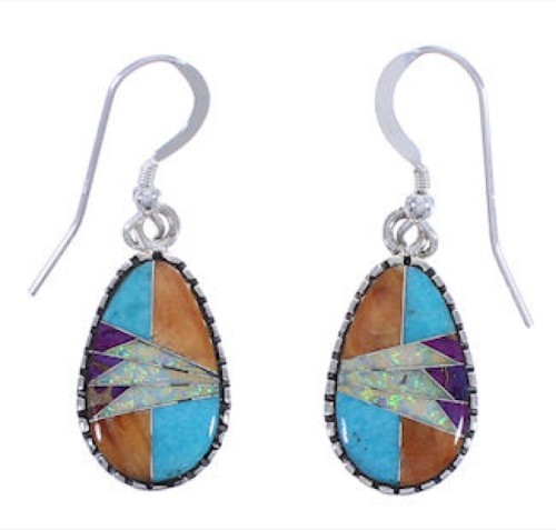 Southwest Multicolor Inlay And Sterling Silver Hook Earrings PX29989