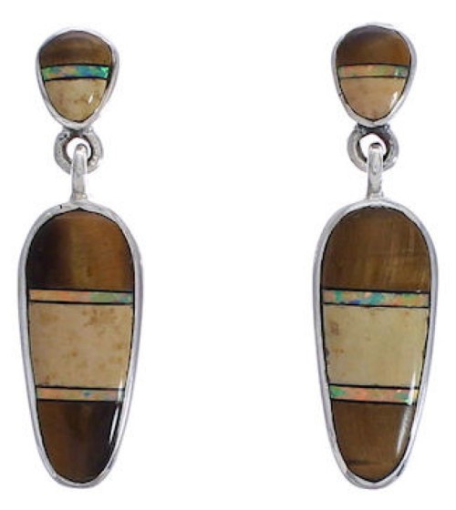 Southwestern Multicolor Inlay Post Dangle Earrings PX30002