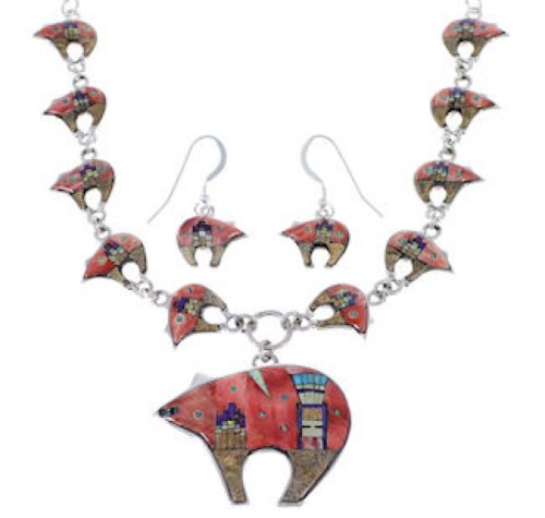 Multicolor Bear Native American Mesa Design Link Necklace Set PX36748