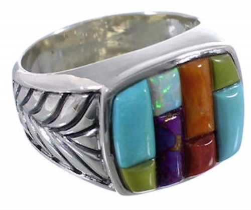 Southwest Sterling Silver Multicolor Ring Size 8-3/4 AX37424