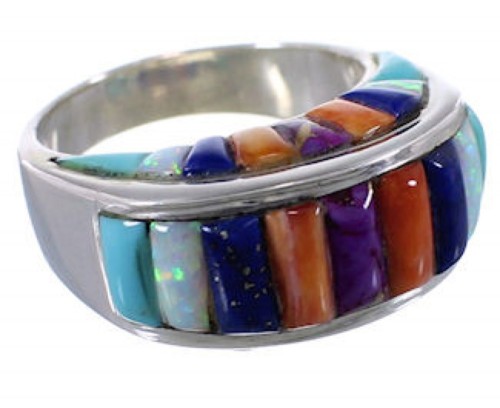 Multicolor Inlay Jewelry Sterling Silver Ring Size 8-1/2 AX37453