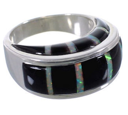 Opal Black Jade Inlay Sterling Silver Jewelry Ring Size 7-1/2 AX37522