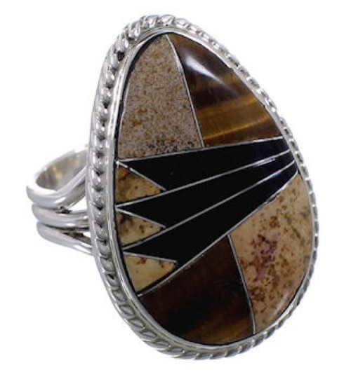 Southwest Jewelry Tiger Eye Multicolor Silver Ring Size 6-3/4 AX37571