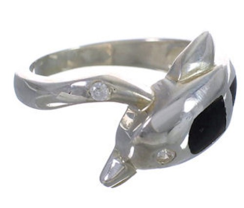 Sterling Silver Jet Inlay Dolphin Ring Size 6-1/4 WX38755