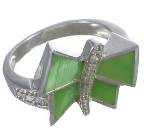 Jade Sterling Silver Southwest Dragonfly Ring Size 6-1/2 WX38782