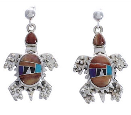 Turtle Southwest Multicolor Inlay Sterling Silver Earrings FX32056