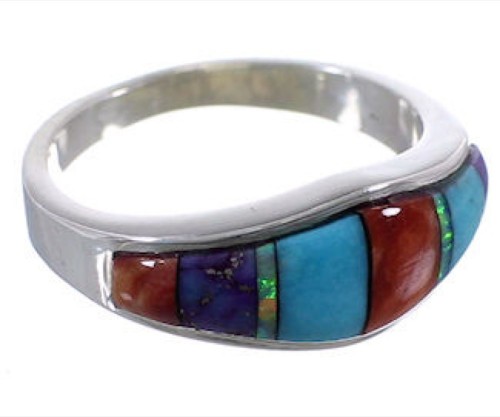 Multicolor Inlay Authentic Sterling Silver Ring Size 6-3/4 TX38200