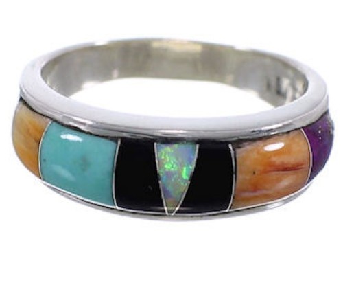 Multicolor Inlay Genuine Sterling Silver Ring Size 6-1/2 TX38234