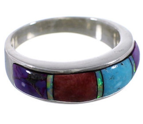 Multicolor Inlay Silver Ring Size 7-3/4 TX38242