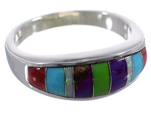 Multicolor Inlay Authentic Sterling Silver Ring Size 7-1/4 TX38260