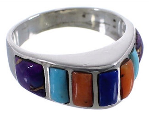 Sterling Silver Jewelry Multicolor Inlay Ring Size 6-1/2 RS34365