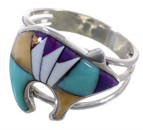 Sterling Silver Multicolor Bear Ring Size 8-3/4 TX38176