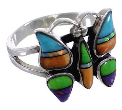 Authentic Silver Multicolor Butterfly Ring Size 8-1/2  TX38179