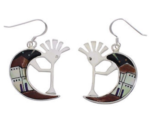 Multicolor Native American Design Silver Kokopelli Earrings EX31185