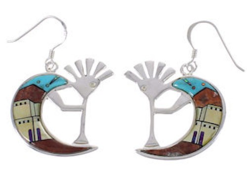 Native American Design Multicolor Silver Kokopelli Earrings EX31188