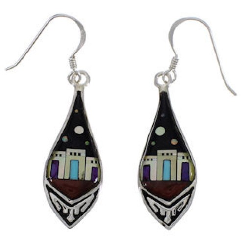 Native American Pueblo Design Multicolor Silver Earrings EX31224