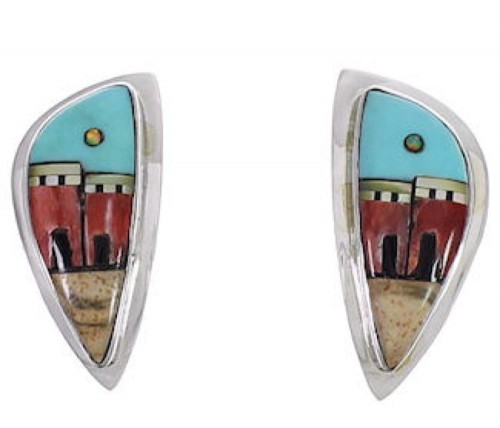 Native American Village Design Multicolor Southwest Earrings EX31235