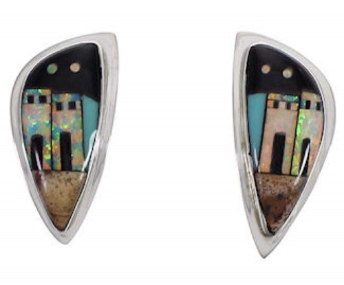 Native American Pueblo Design Multicolor Inlay Silver Earrings EX31244