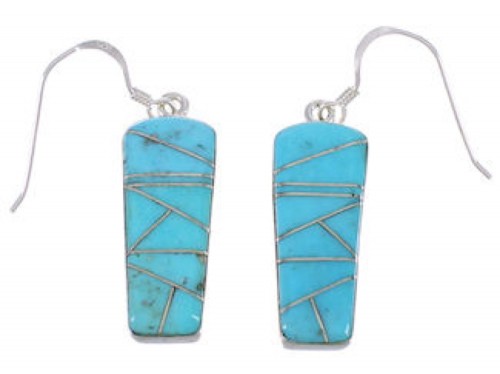 Turquoise Inlay Genuine Sterling Silver Hook Dangle Earrings PX31657