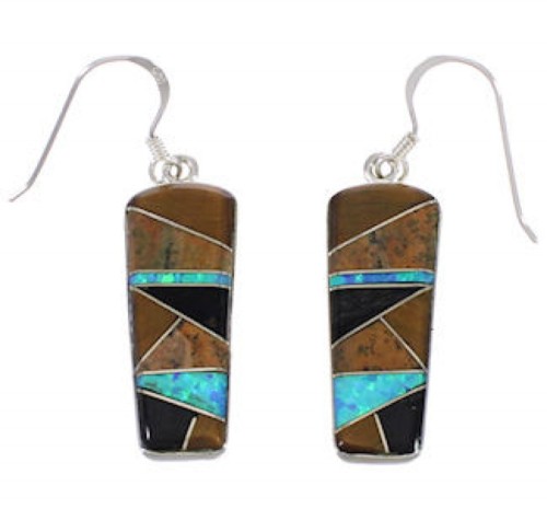 Multicolor Inlay Sterling Silver Jewelry Hook Dangle Earrings PX31669