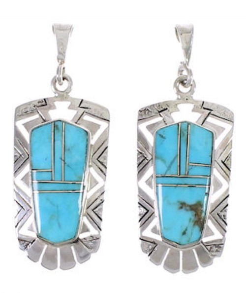 Southwest Turquoise Inlay Jewelry Post Dangle Earrings PX31715