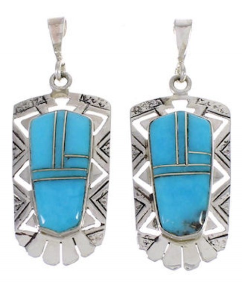 Turquoise Inlay Jewelry Silver Post Dangle Earrings PX31723