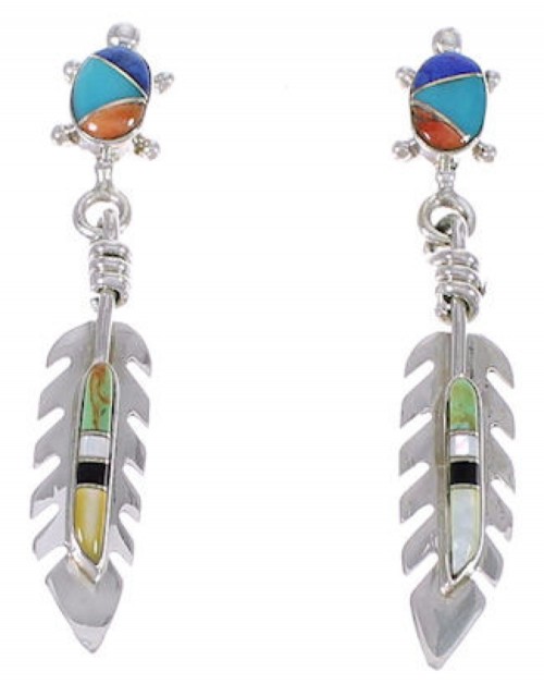 Multicolor Inlay Feather And Turtle Southwest Earrings PX31749