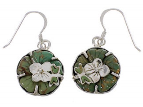 Turquoise Inlay Dragonfly Flower Silver Hook Dangle Earrings PX31765