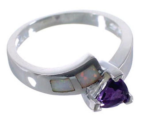 Opal Inlay Amethyst Southwest Silver Ring Size 6-3/4 EX51985